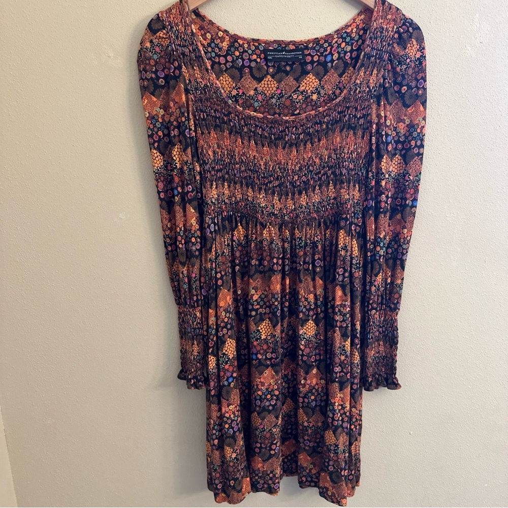 Peruvian Connection Kaffe Fassett‎ Autumn Mosaic Dress XS Smocked Artsy